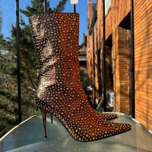 New Jeffrey Campbell Studded Heeled Boots Gold Womens 10